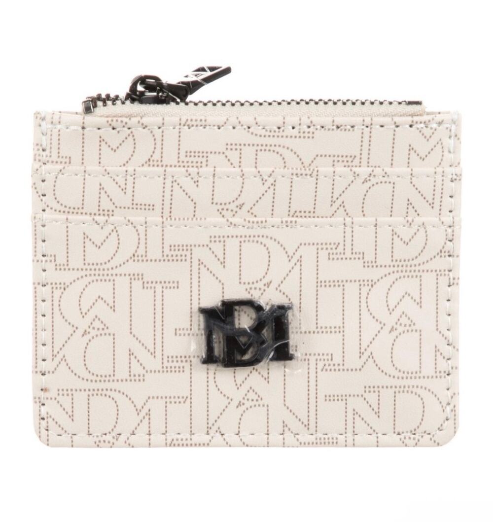 Badgley Mischka Vegan Leather Mini Credit Card Holder - Beige Monogram